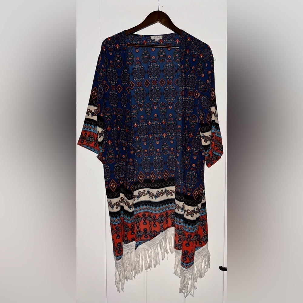 Umgee Paisley Open Drape‎ Fringe Kimono Boho Hippie Cowgirl Women M/L